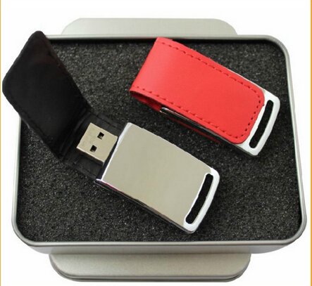 Logo Embossed Hot USB 3.0 Black Leather USB Flash Drive